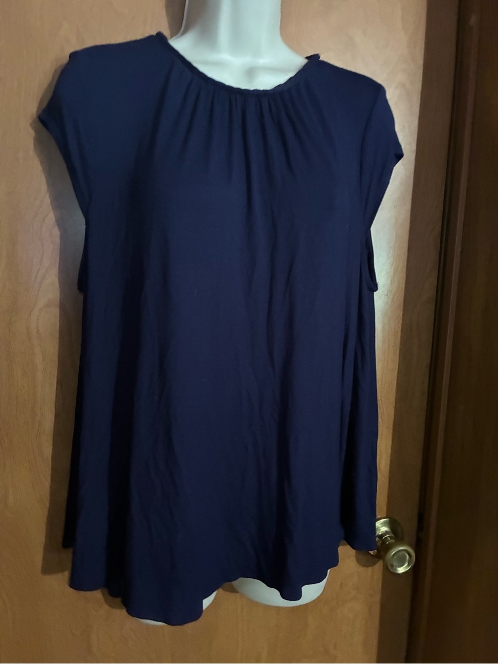 Navy Sleeveless Gathered Neck Women's Top